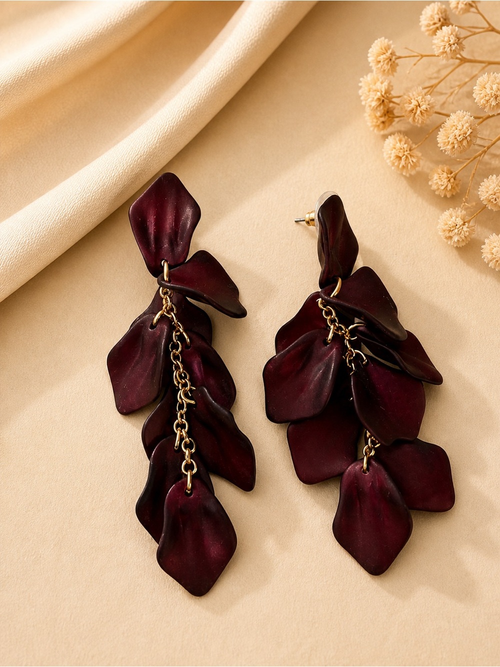 Women's Burgundy Leaf Dangle Earrings